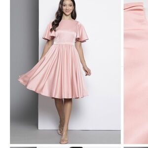 Boohoo Blush Satin Midi Dress with Flutter Sleeves
